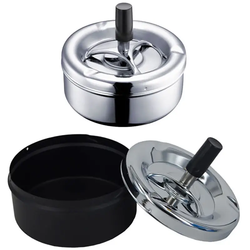 

Indoor Outdoor Cigarette Ash Holder Metal Spinning Round Push Down Ashtray Color Random
