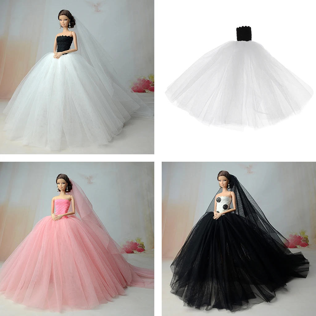 

Doll Wedding Dress Fashion Gauze Wedding Bridal Tube Dress Skirt w/ Veil Doll Tube Bridal Dress for Barbie Clothes Accessories