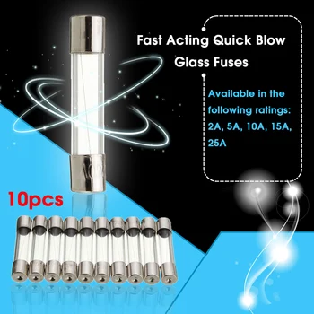 

10Pcs/lot AC 220V Quick/Fast Blow Glass Fuse Fuses 2A 5A 10A 15A 25A 35A 50A Fast Quick Blow Glass Tube Fuse Assortment Kit