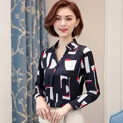 Модная рубашка с длинными рукавами для женщин Элегантный Формальные Тонкий печати шифоновая блузка женские офисные плюс размеры
