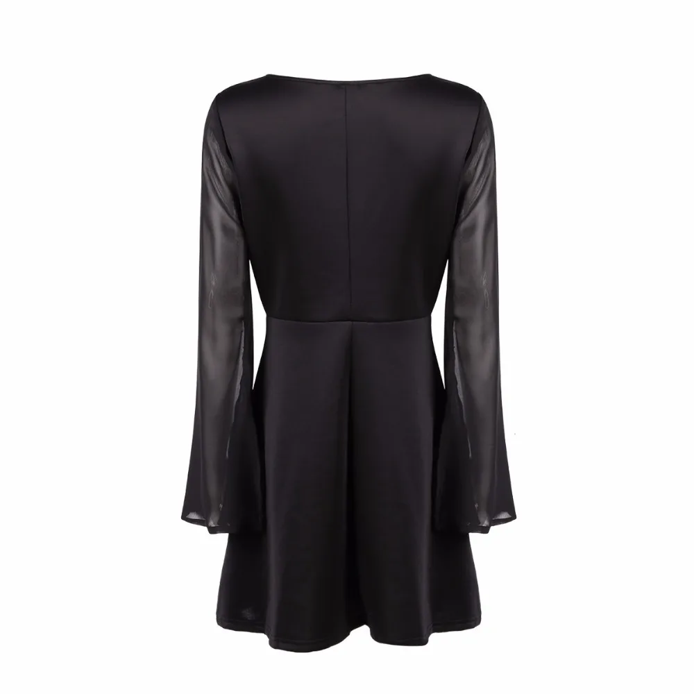 HDY HAODUOYI Plus Size Solid Deep V Neck Long Flare Sleeve Dress Women Clothing Chiffon Hot High Waist Mini Dress 4XL 5XL 6XL HDY HAODUOYI Plus Size Solid Deep V Neck Long Flare Sleeve Dress Women Clothing Chiffon Hot High Waist Mini Dress 4XL 5XL 6XL