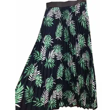 Женская юбка с принтом в виде пальмовых листьев для отдыха, длина до щиколотки, средняя талия, модная плиссированная юбка, одежда с эластичной резинкой на талии, длинная юбка для отдыха