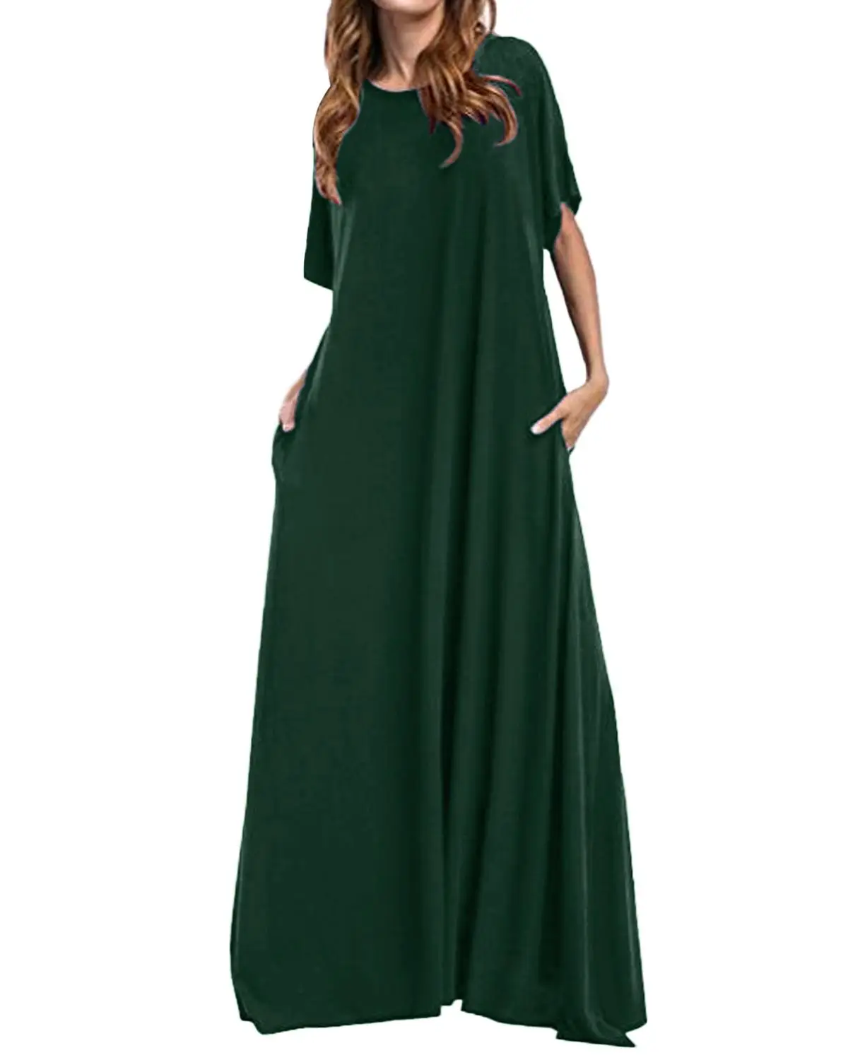 Tanie Plus rozmiar długa, maksi sukienka ZANZEA 2019 kobiet pół rękawa solidna wokół szyi Vintage Casual luźna długa elegancka sukienka Bodycon Vestidos
