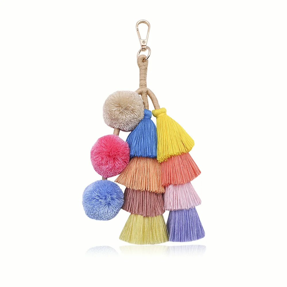 

Original Fashion Manual Weave Obag Handle Long Tassels Bag Pendant Key Buckle Electric Business Heat Sell Accessories Pompom