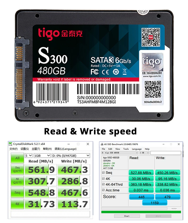 Tigo SSD жесткий диск 480 Гб SATA 2.5 дюймов Внутренний твердотельный накопитель для