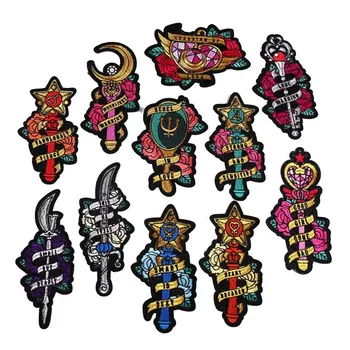 

1PCS Fairy Magic Wand Punk Embroidered Patches Iron On Exquisite personality Appliques Diy Coats Hats Bags Badges Accessories
