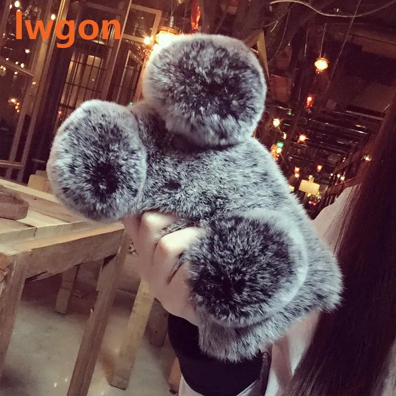 

For Oppo A7 R15X RX17 Neo K1 RX17 PRO A7X Luxury Panda Rabbit Fur Case Cartoon warm Hair Plush Cover