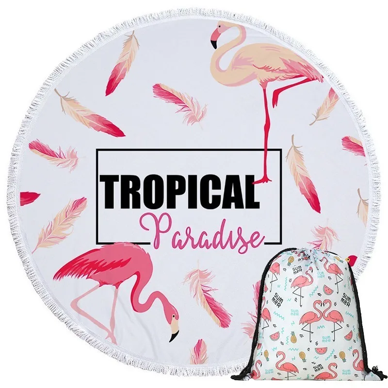 

Tropical Flamingo Summer Beach Towel 150cm Round Microfiber Sport Yoga Camping Blanket Home Decor Wall Tapestry