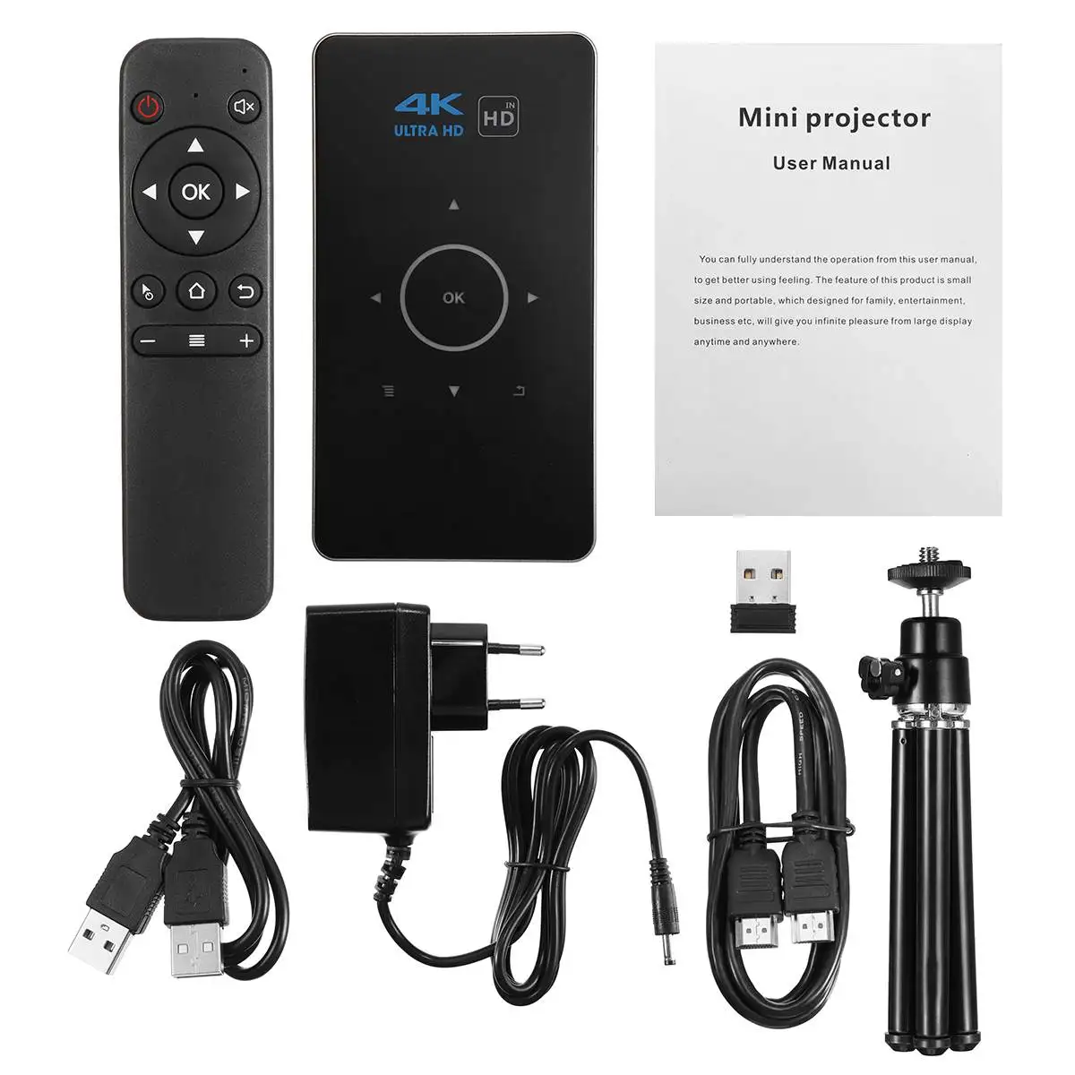 4K Full HD Smart DLP Mini Projector LED Android 5G WiFi 1080P Home Theater HDMI Black US EU UK Plug