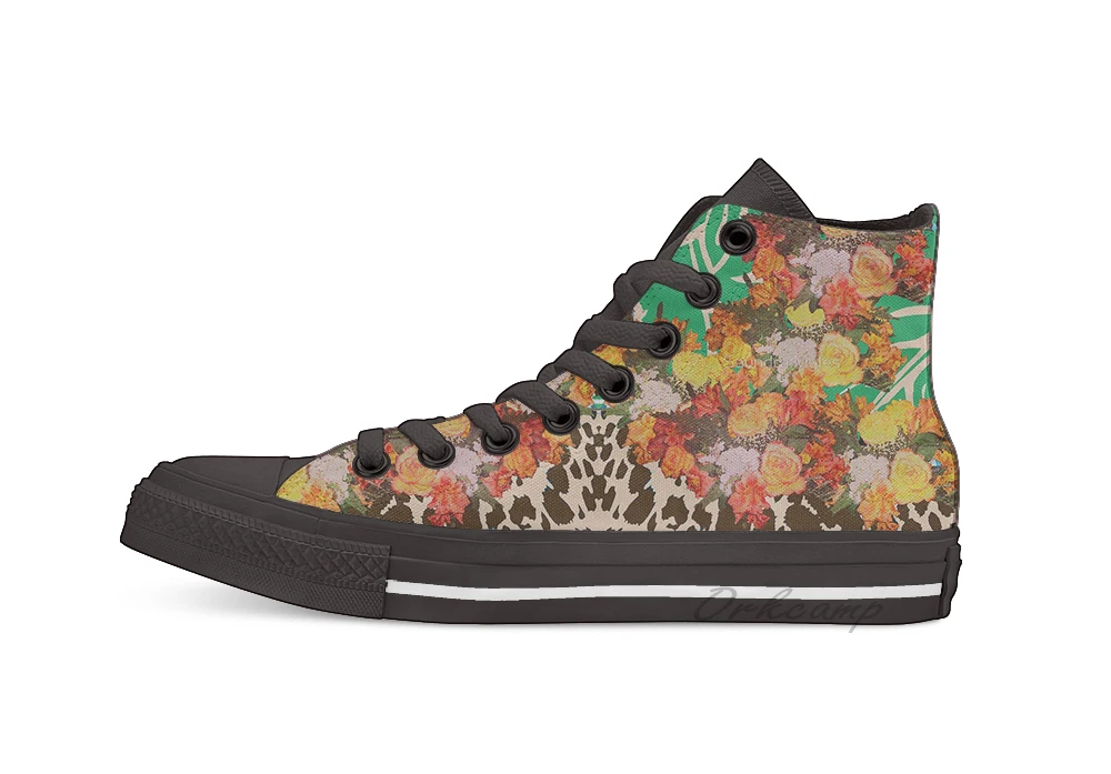 

Animal Print Cheetah Flower Pattern High Top Canvas Flat Casual Custom Design Shoes Drop Shipping