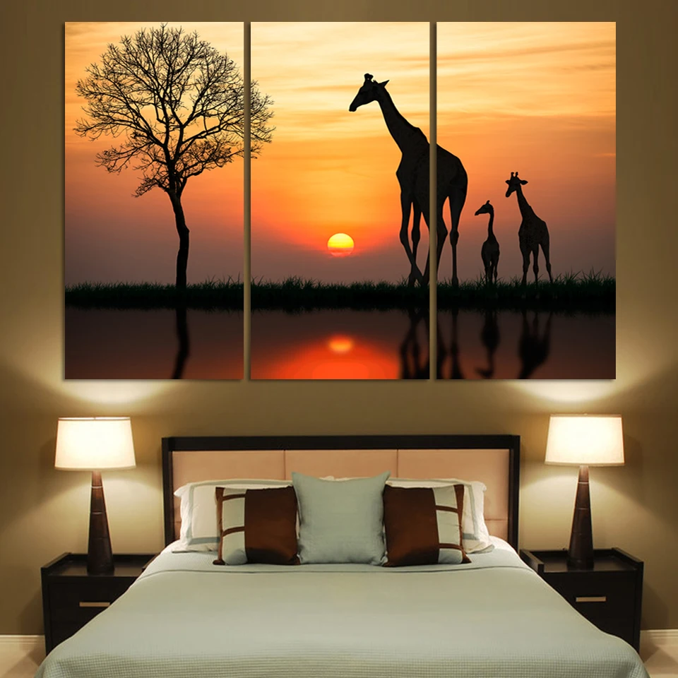 3panel Free shipping Animal painting pictures print on the canvas, Art