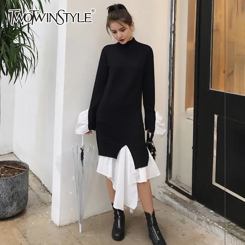 Платье TWOTWINSTYLE с длинным рукавом ассиметричное 2019 | Женская одежда