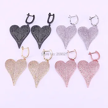 

3Pair Full CZ Micro Paved heart Earring Multi-Color Plated heart charm women girls jewelry Shiny Earrings