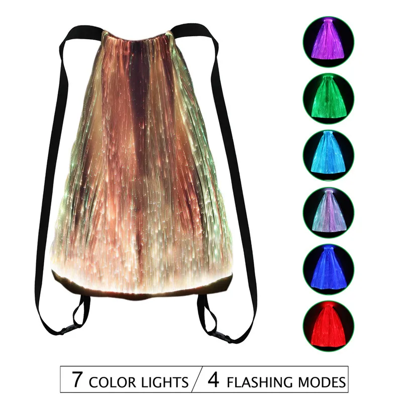 

Novelty USB Rechargeable Backpack 7-color luminous glow drawstring bag luminous fashion backpack 11 modes DC3.7V Set
