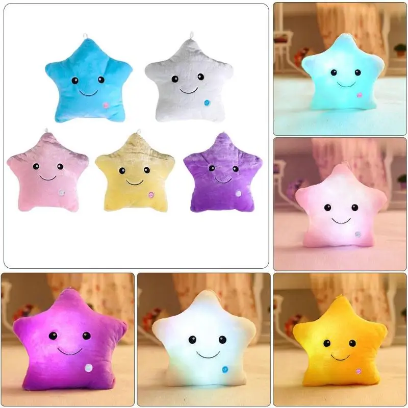 

5 Colors Body Pillow Star Shape Glow LED Luminous Light Pillow Seat Cushion Soft Relax Gifts Smile Emoji Cute Pillow Cushion