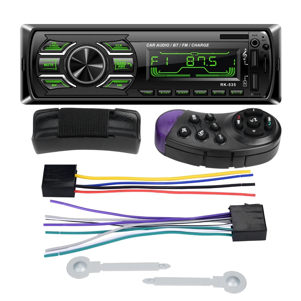 

1 Set RK-535 Din Car FM Radio DC 12V Fixed Panel Audio Bluetooth Car Charger USB SD MP3 Support Steering Wheel/ Control Remote