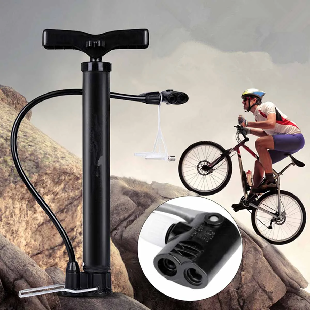 for Wheel Up Cycling Hand Pump Steel Cylinder Inflator Portable Mini
