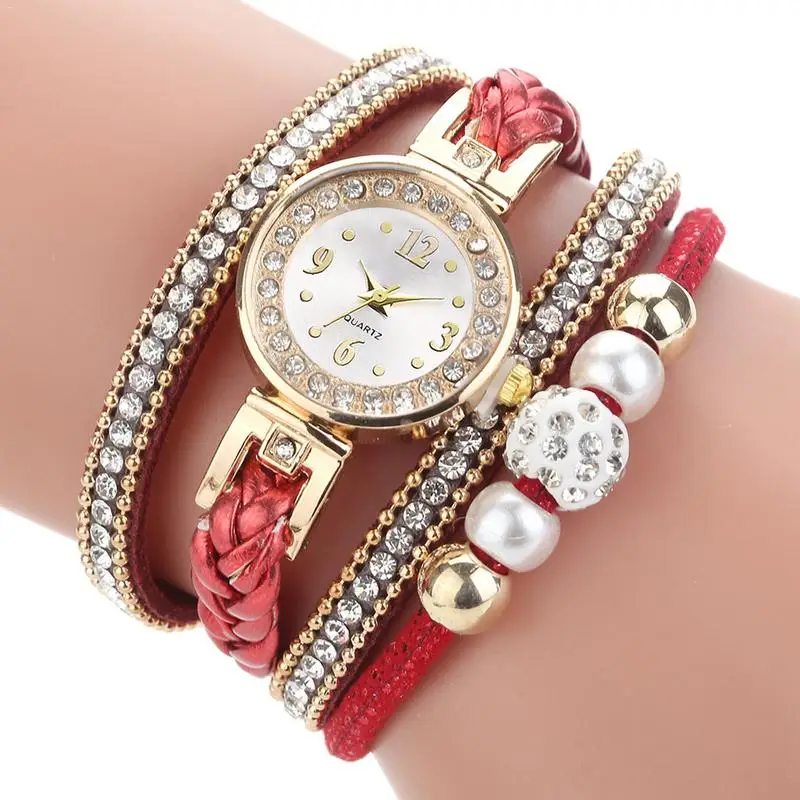 

2019 Fashion ladies circle bracelet watch exquisite diamond pearl fashion compact braided rope watch