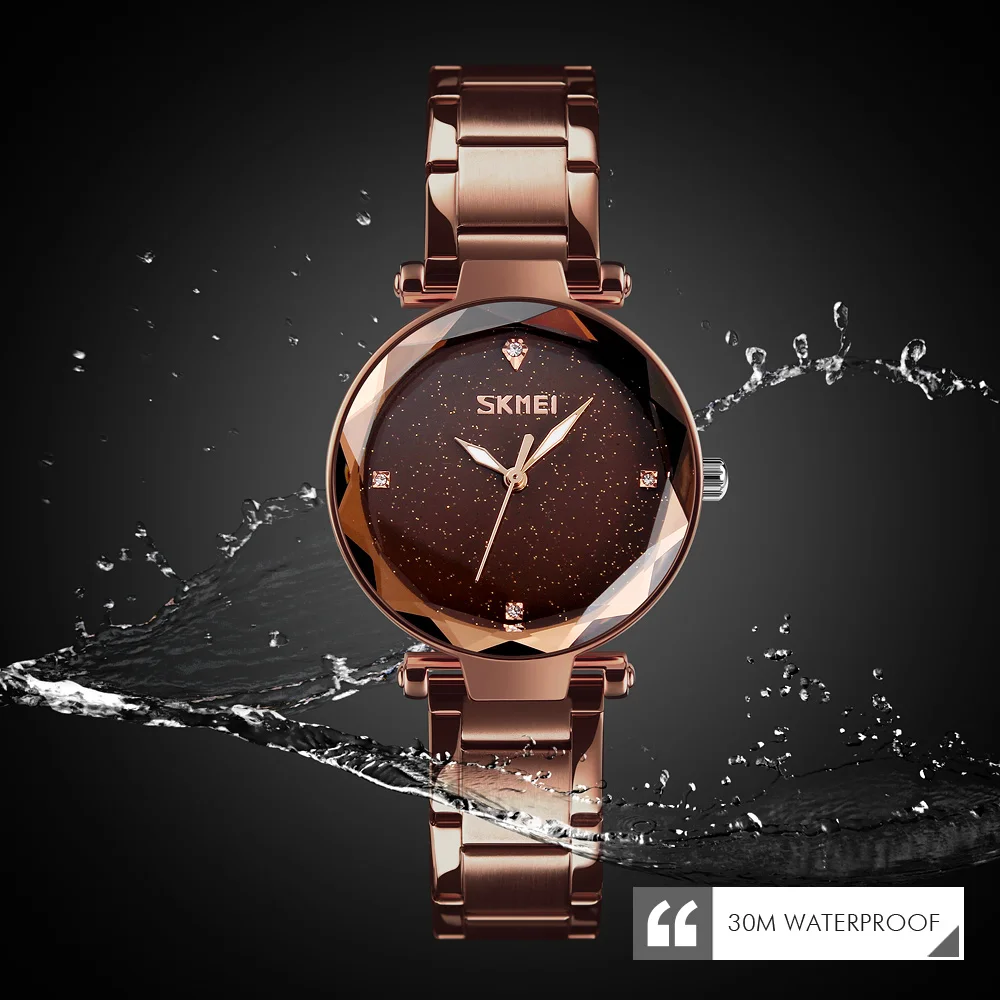 Skmei Women S Quartz Watch Elegant Starry Dial Steel Strap Diamond Mirror Watch 9180