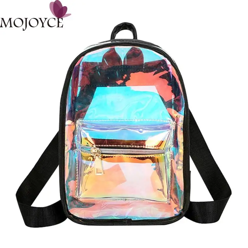 

Women Backpack PU Leather Laser Transparent Casual Large Capacity High Quality Travel Casual Gril School Bags Shoulder Bag