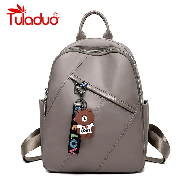 

Tuladuo Solid Nylon Women Backpacks Waterproof Shoulder School Bags for Teenager Girls Cute Bear Bagpacks High Quality Mochila