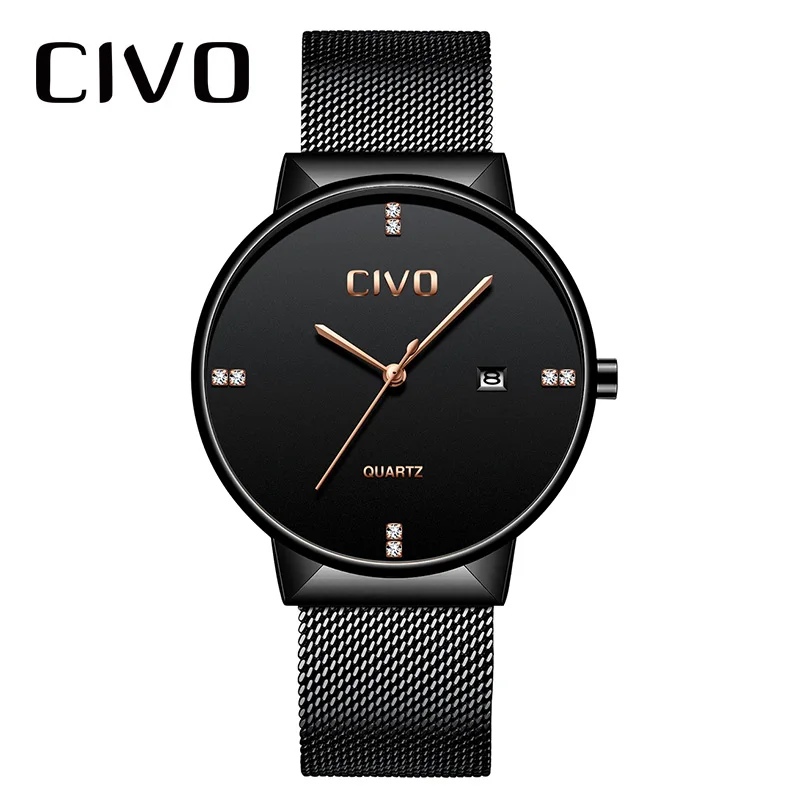 

CIVO Men Watch Top Brand Luxury Quartz Wrist Watch For Men Clock Waterproof Analogue Stainless Steel Mesh Strap Watch Men 9164C