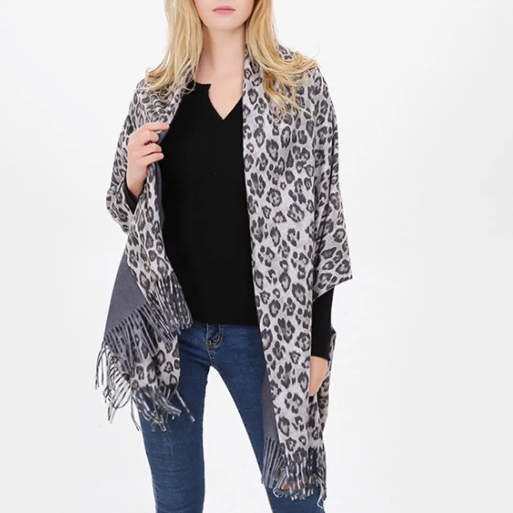 Женский модный зимний длинный мягкий Леопардовый теплый кашемировый шарф-шаль