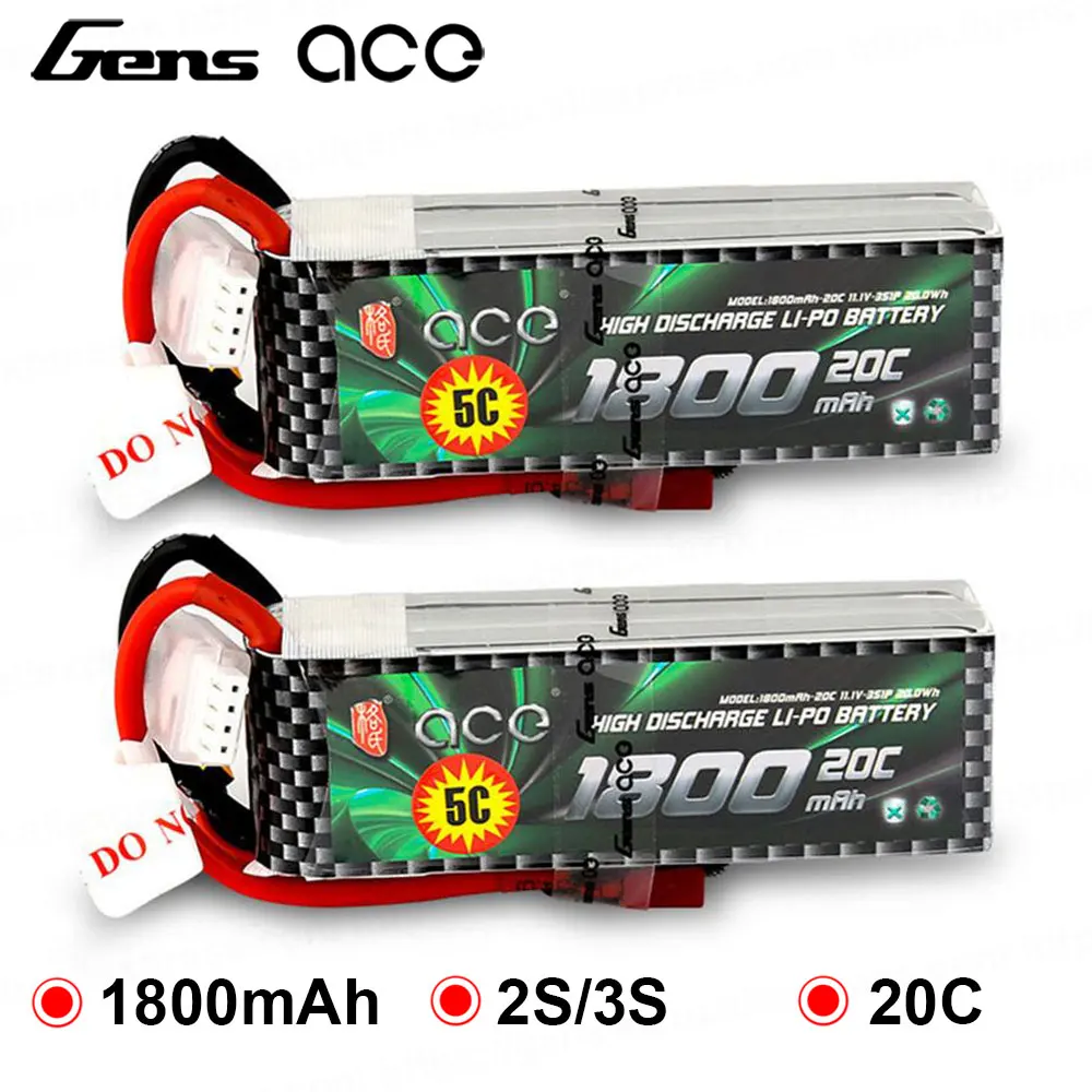 Gens ace 2S 3S Lipo аккумулятор 1800mAh 7,4 V 11,1 V 20C-40C Deans штепсельная батарея для вертолета маленького 1:16 автомобиля E