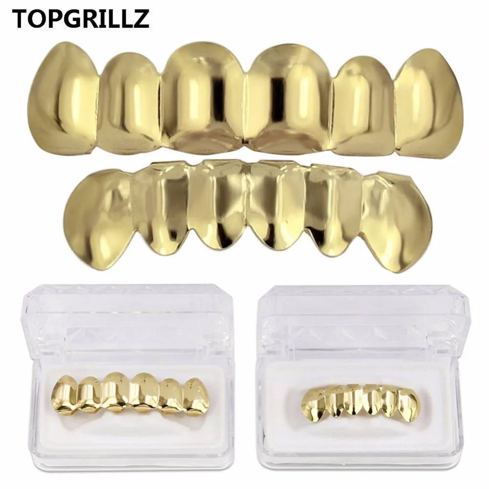 

TOPGRILLZ Gold Silver Plated HIP HOP Teeth Grillz Top& Bootom Groll Set With silicone Vampire teeth Best Gift ForChristmas