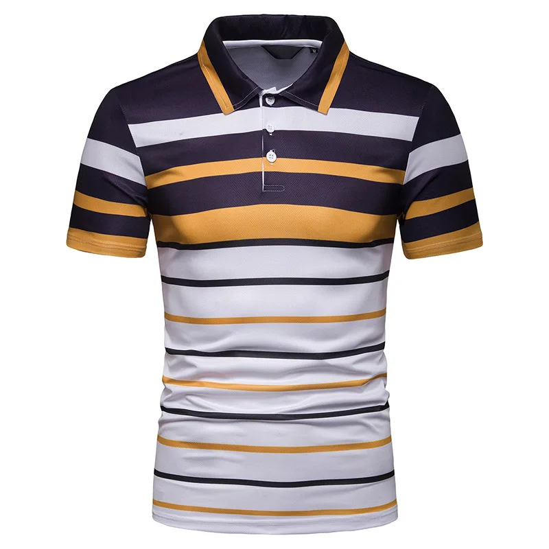 

2019 Free Shipping New Summer Men's Short Sleeve Polo Shirt Male Contrast Color Stripe Print Slim Lapel Casual Mens Polo Shirt