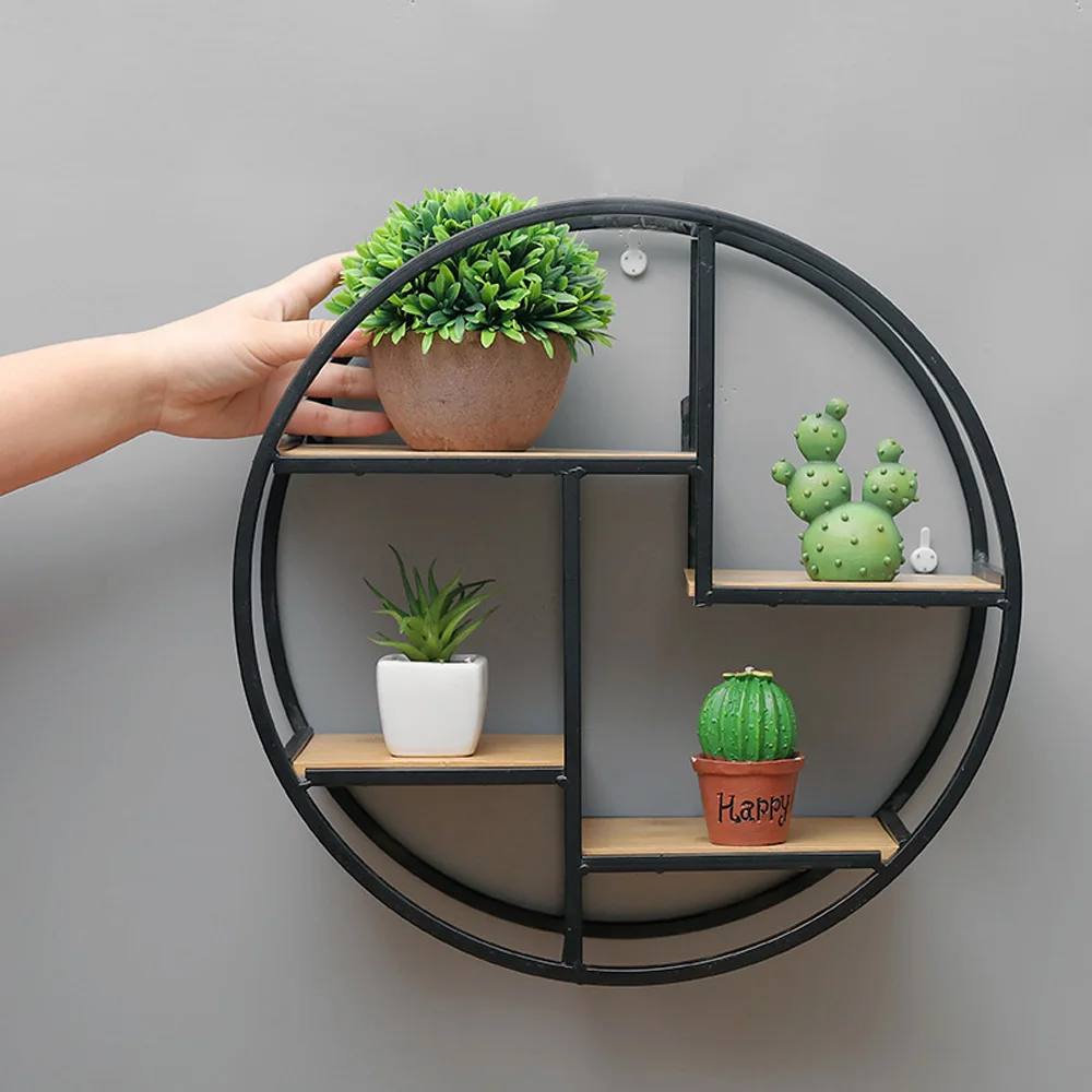 

1*Storage Shelf Round Wooden Iron Display Storage Wall Hanging Shelf Holder Unit Mounted Decor