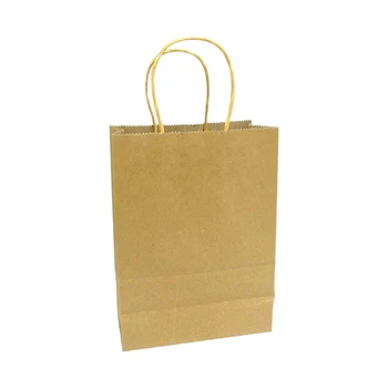 

20 X Brown Paper Bags with Handles Party and Birthday Gift A Handy Bag 15cm x 21cm x 8cm