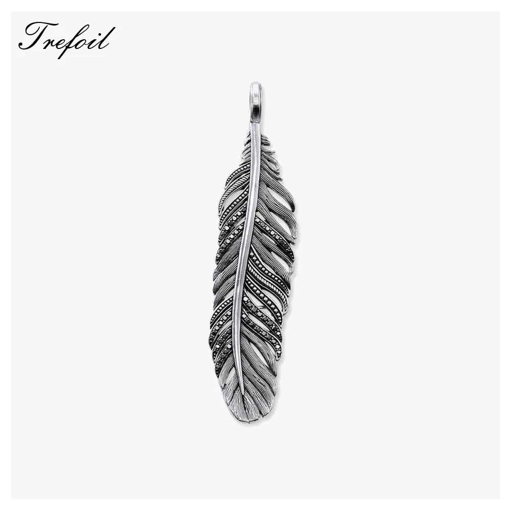 

Blackened Feather Pendants, Fashion Jewelry 925 Sterling Silver Punk Gift For Women Men Boy Girls Fit Necklace 2018 New