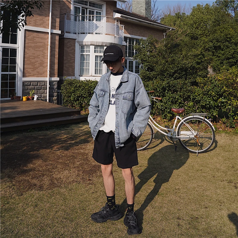 2019 Korean Style Men's Cowboy Streetwear Bomber Denim Jacket Male Loose Coats Fashion Trend Work Clothes Blue Windbreaker M-2XL