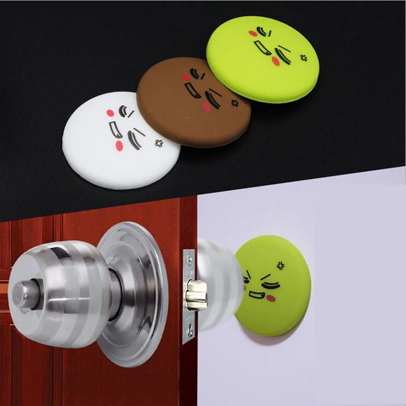 

4PCS/lot 4CM Silicone Soft Cartoon Wall Door Stop Knob Protector Shield Plates Round Prevents Hole Doorstop Room Stopper &6004