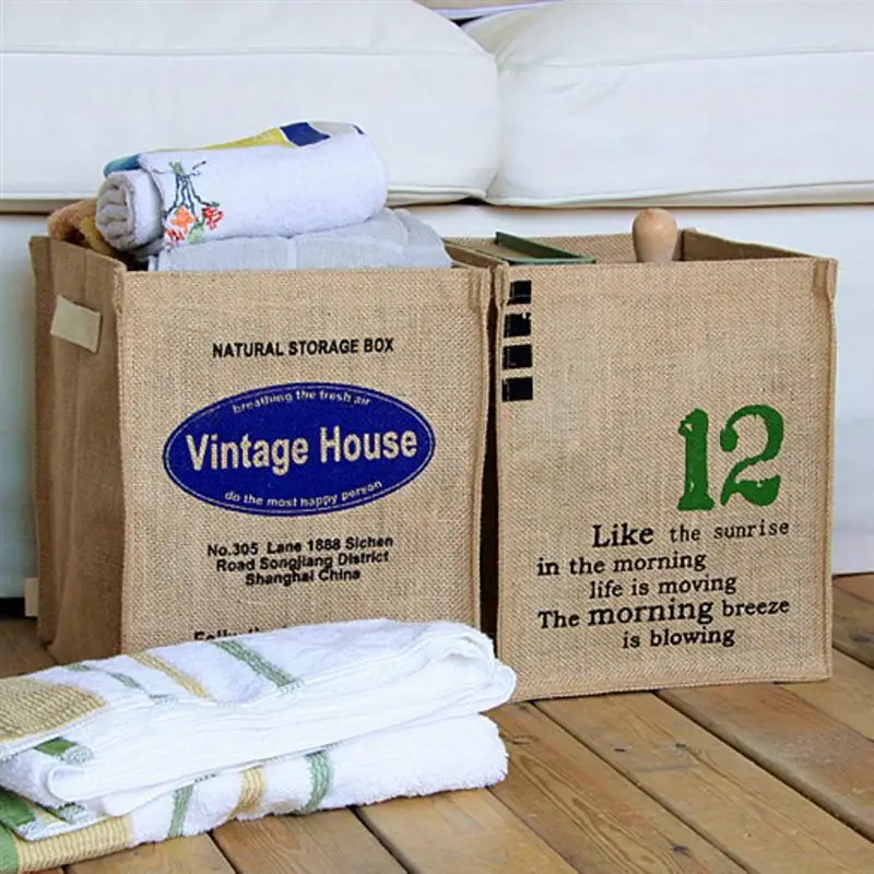 1 قطعة صندوق تخزين طوي الجوت حقيبة الغسيل سلة التخزين المنزلية إمدادات أشتات المنظم للمنزل فندق المسكن