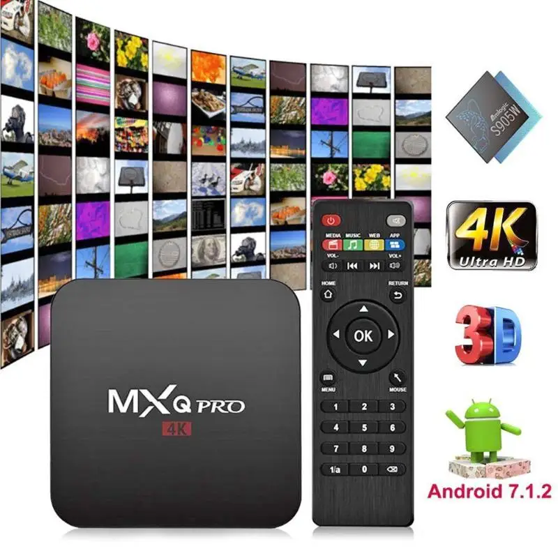 Mxq Pro Android 7,1 ТВ коробка четырехъядерный 2 + 16 г hdmi Smart tv коробка 4 к x 2 к Wi-Fi приставка ТВ комплект чехол медиа-плеер