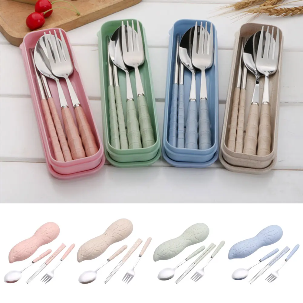 3 unids/set Portable Acero inoxidable tenedor cuchara palillos Camping cubertería accesorio