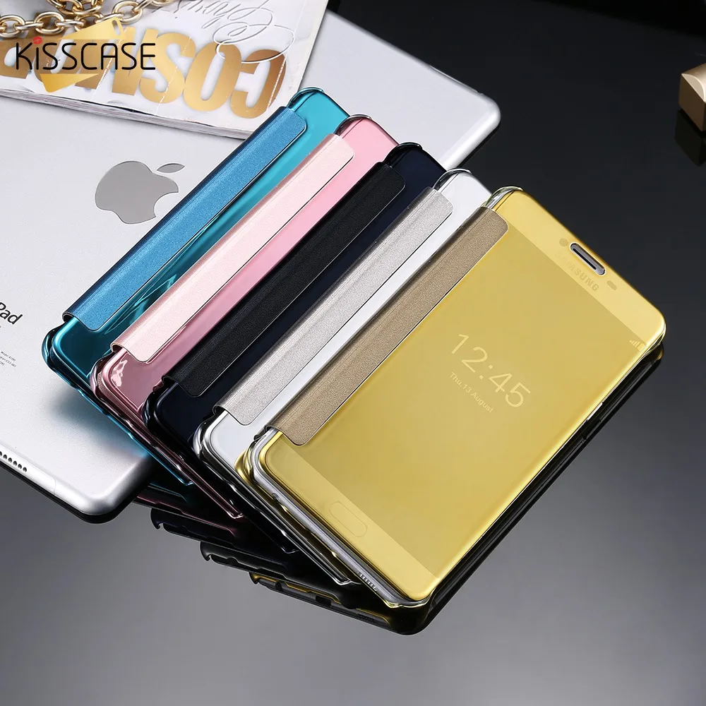 Флип Чехлы kisscase для Samsung Galaxy S8 Plus S6 S7 Edge прозрачный зеркальный чехол