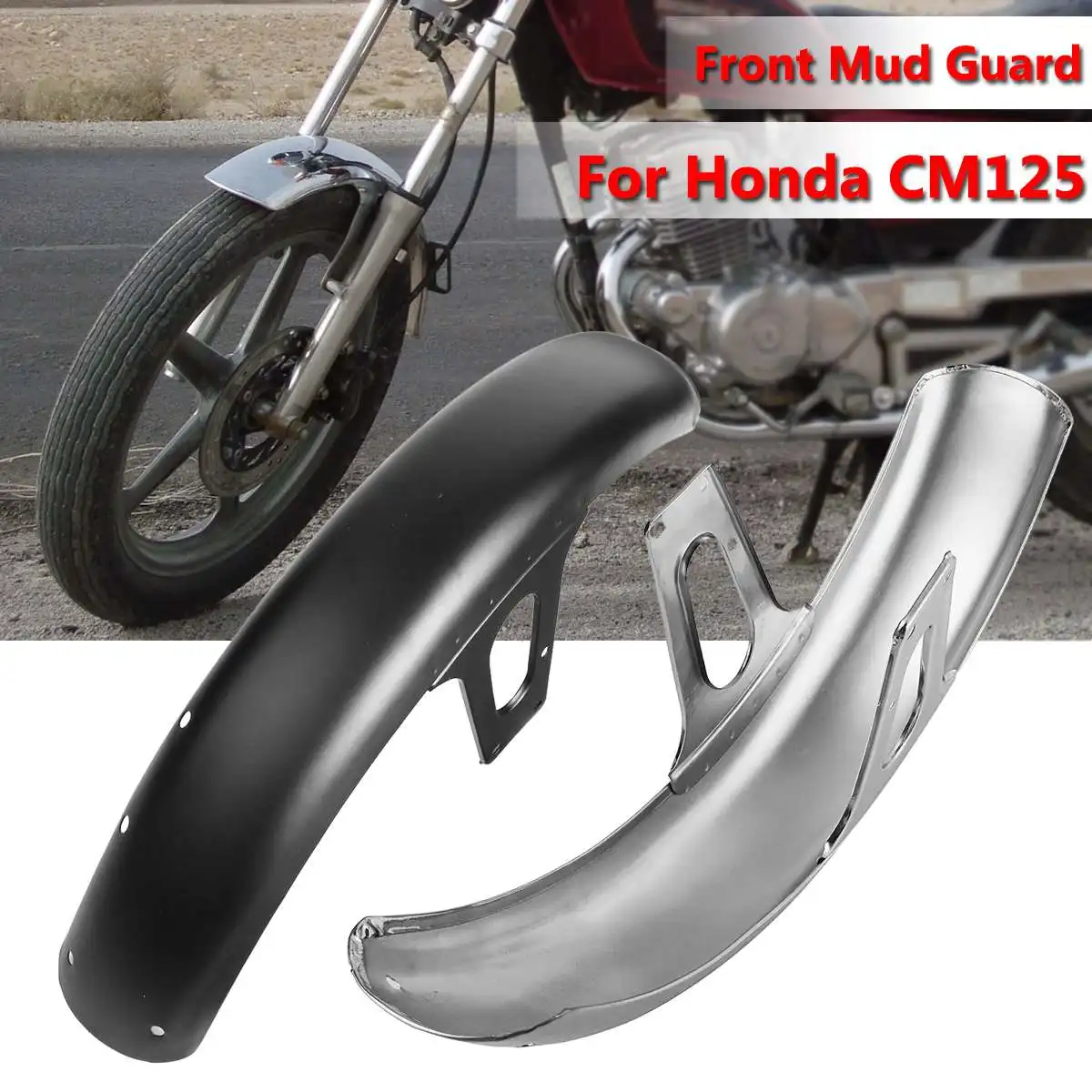 

58cm/22.83inch Metal Motorcycle Front Mud Dirt Guard Cover Motorbike Mudguard for Fender for Honda CM125 Chrome Black