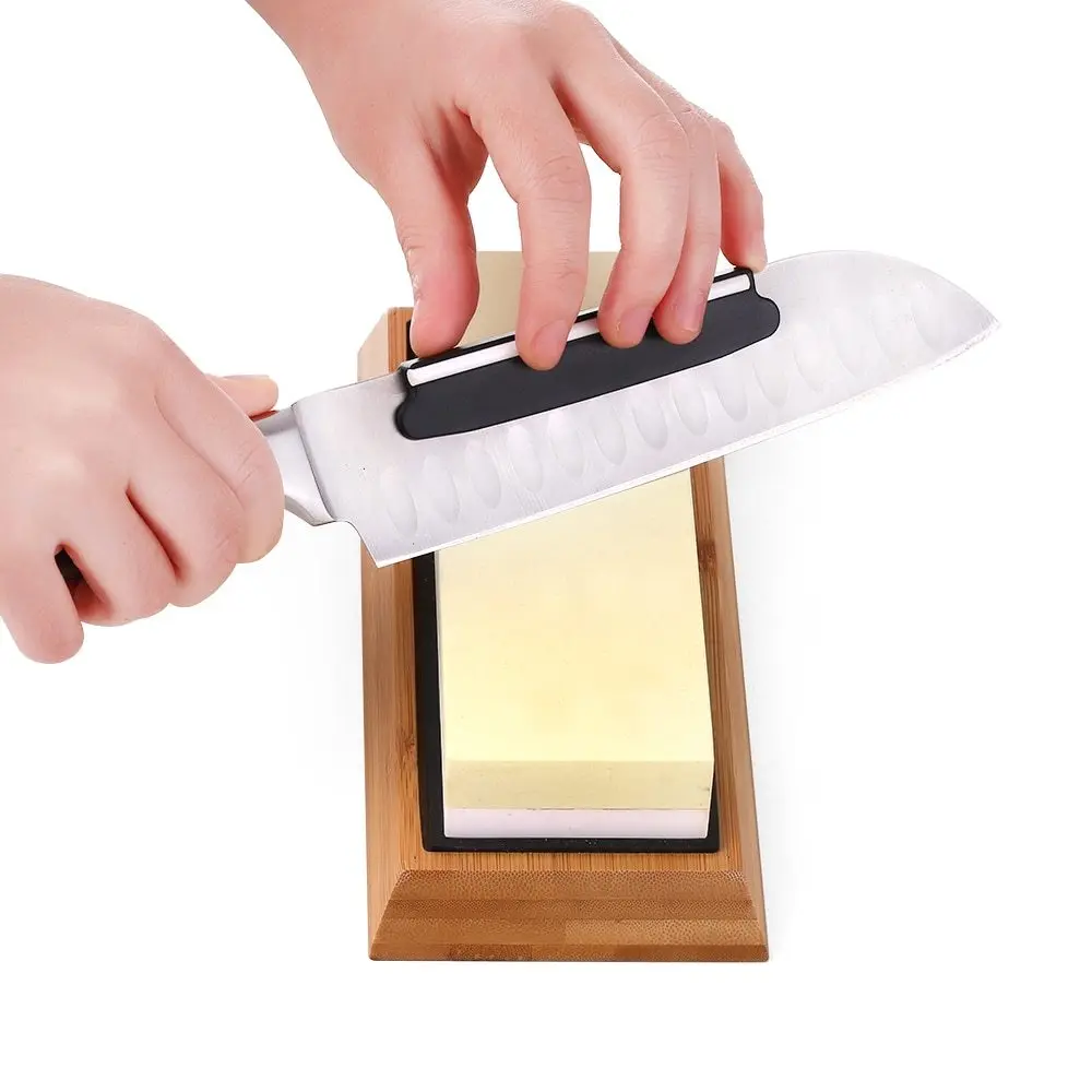 

Knife Sharpening Stone 1000/6000 Supe Fine/Fine Combination Double Sides Whetstone Grindstone with Angle Guide and Wooden Base