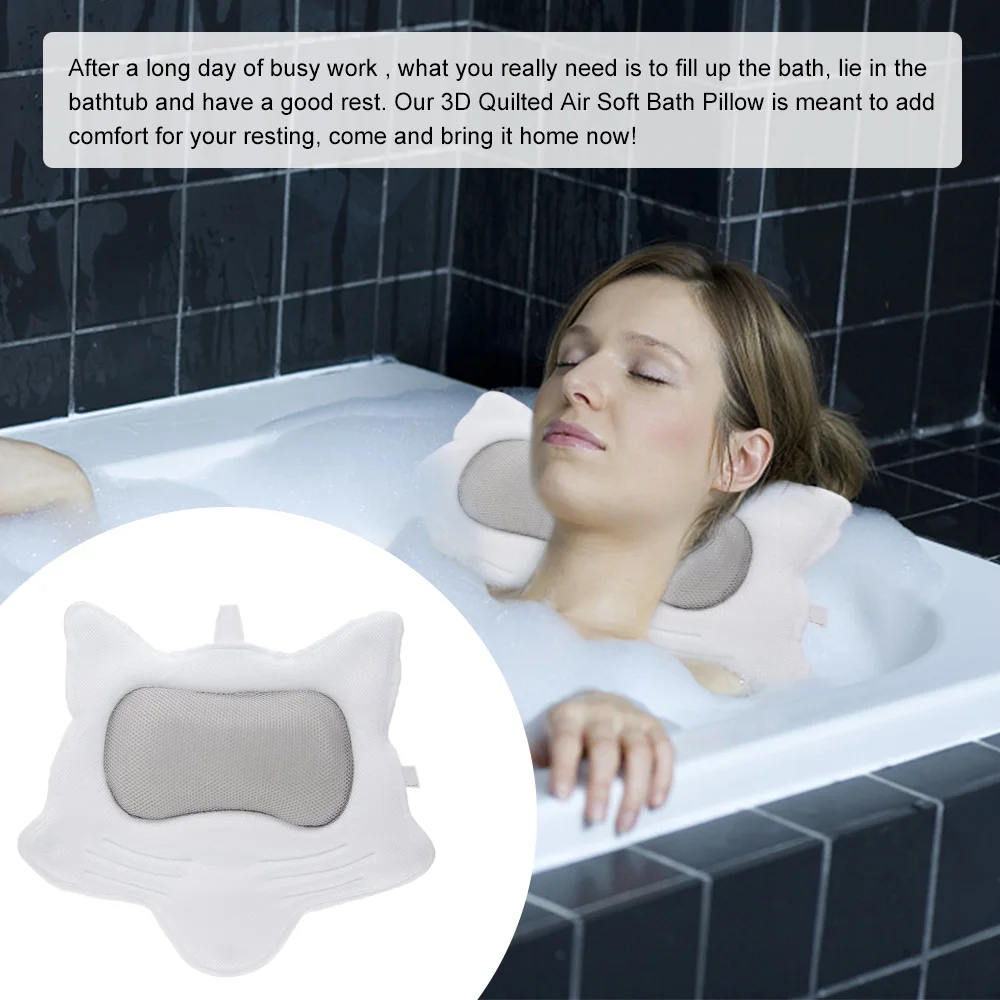 

3D Quilted Air Soft Bath Pillow Air Mesh Bathtub Pillows Headrest Non-slip SPA Bathroom Washable Quick-drying Massage Relaxation
