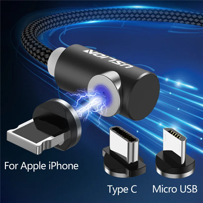 USLION Магнитный кабель Micro usb type C для зарядки iPhone XS Max 8 7 магнит 1 м кабель для зарядки телефона для samsung huawei Xiaomi