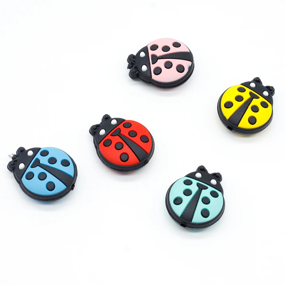 

10pc Food Grade Cartoon Silicone Beads Mini Ladybug Baby Teether for DIY Pacifier Clip Accessories Baby Teething Toys BPA Free