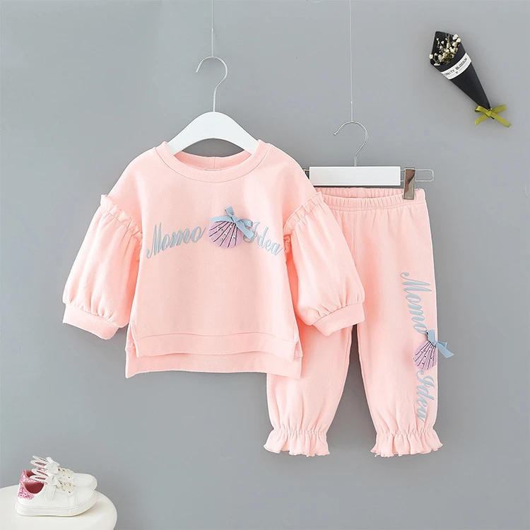 

Children's Suit Spring and Autumn 2019 Euramerican New Love Bow Girl Long Sleeve Shirt Children's Suit Two