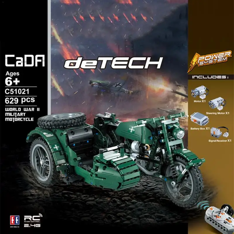 

Hot 629PCS World War II Military Motorcycle Remote Control Building Blocks Motorcycle Educational Toys For Children's Gift