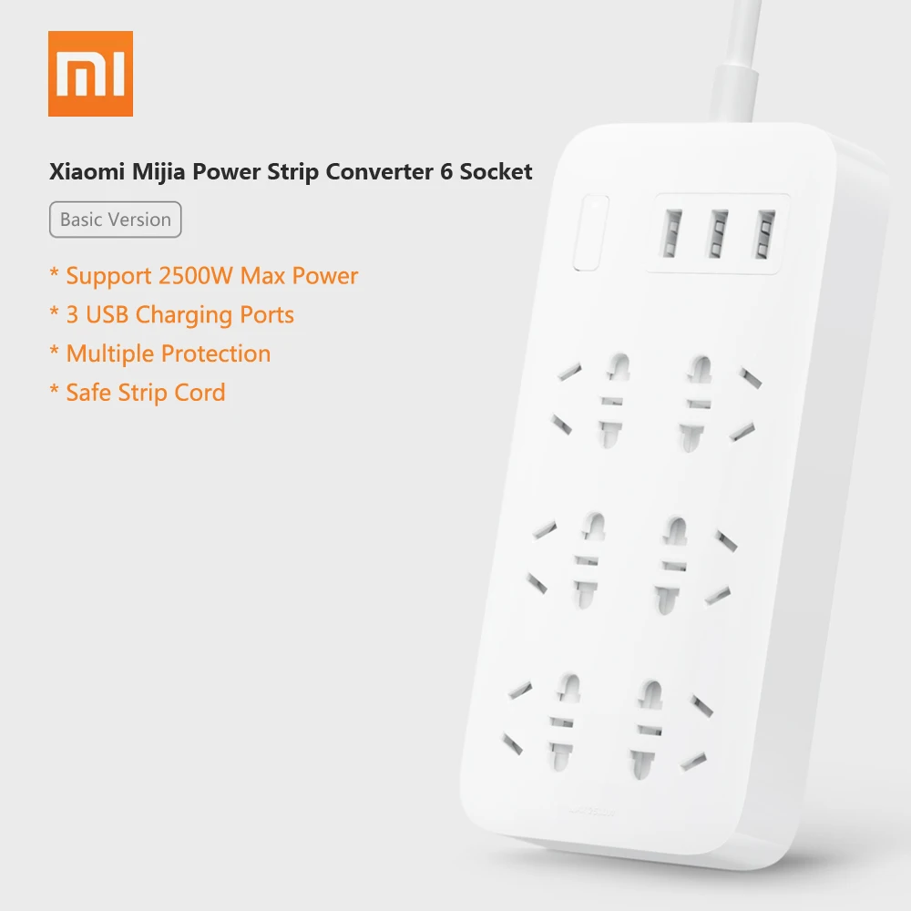 Адаптер питания Xiaomi Mijia 6 розеток портативный адаптер для путешествий и дома с 3 usb