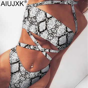 

AIUJXK New Arrival 2019 Summer Beach Style Biquini Lingerie Set Women Snake Leopard Bandage Halter Swimsuit Sexy Bra And Panty