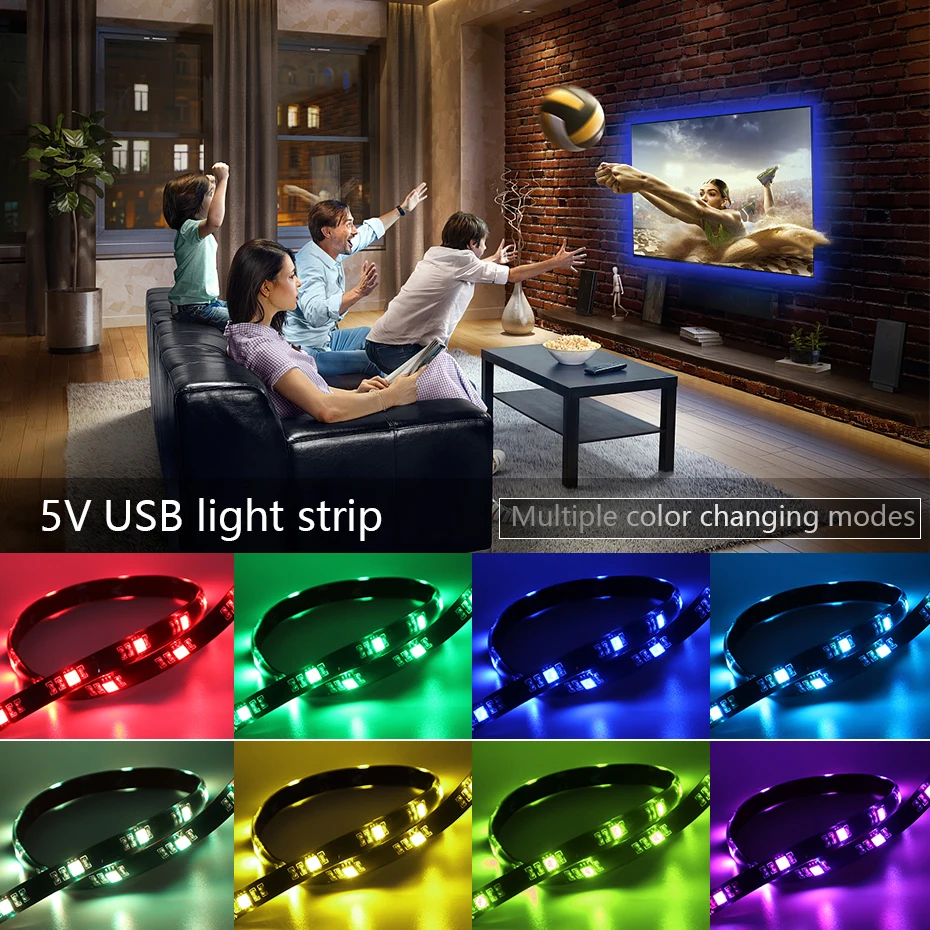 

5V USB RGB LED Strip Light Addressable Flexible TV Background Lighting SMD 5050 PC Led Strip Light Waterproof + App Controller