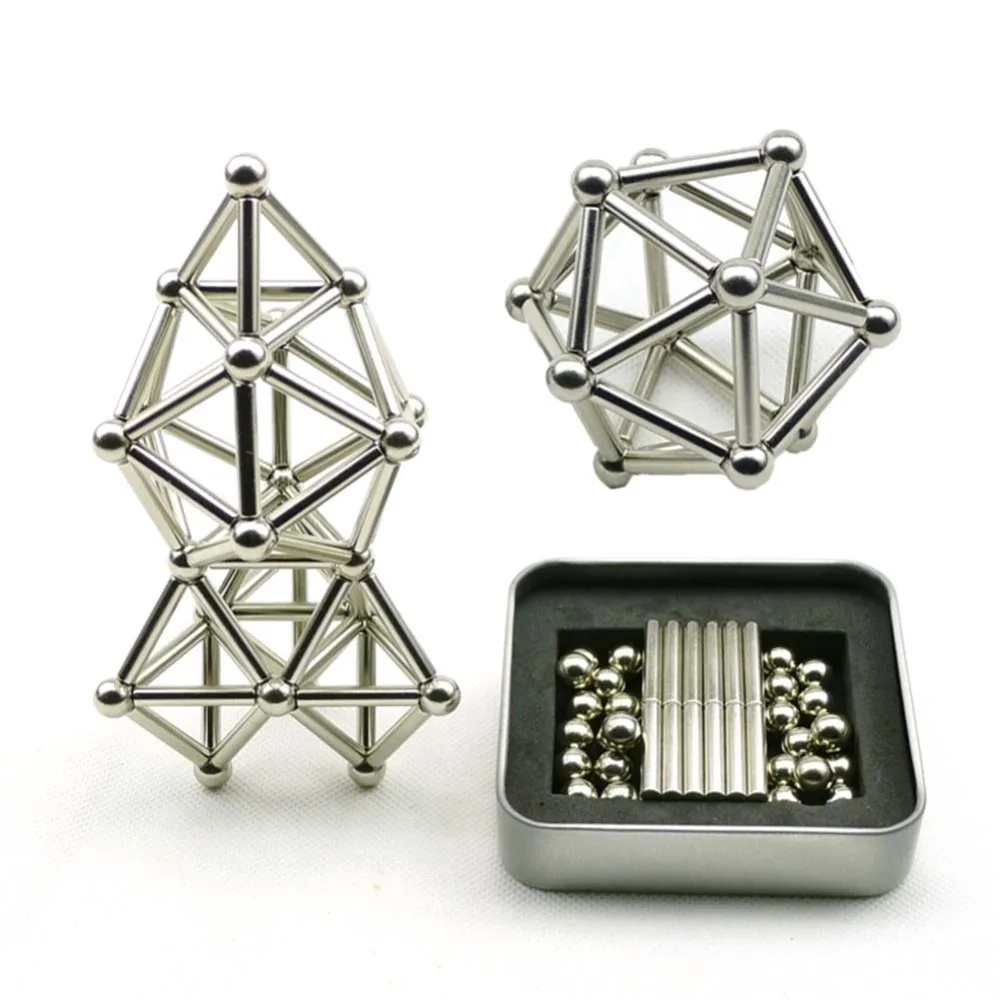 

36pcs Innovative Buckyballs Magnetic Sticks & 27pcs Steel Balls Toy Building Blocks Toy Set For Pressure Relief Fun Toys